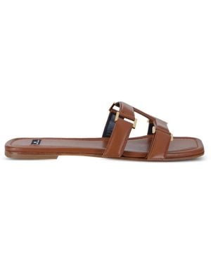 Elisabetta Franchi Flat Nappa Leather Sandals - Brown