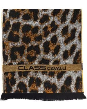 Roberto Cavalli Leopard-Print Fringed Scarf - Black
