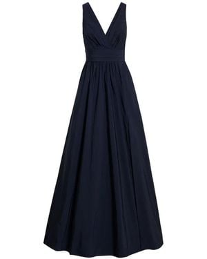 Marchesa Draped Taffeta Maxi Gown - Blue