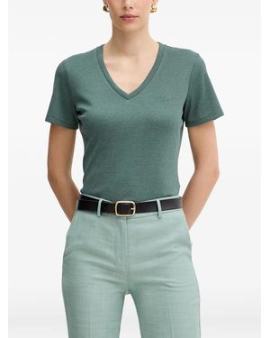 Liu Jo V-Neck Logo-Embroidered T-Shirt - Green