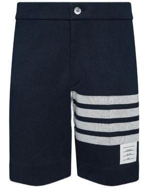 Thom Browne Double Face Knit 4-Bar Bermuda Shorts - Blue