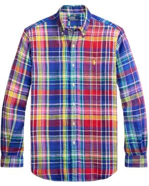 Polo Ralph Lauren Long-Sleeved Check Pattern Shirt With Polo Pony Motif - Blue