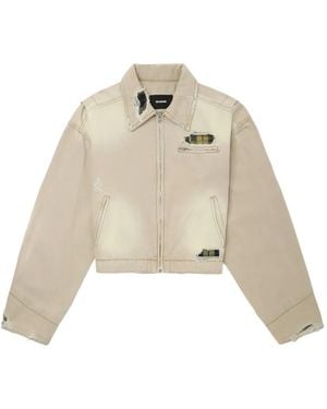 we11done Chaqueta deshilachada con panel a cuadros - Neutro