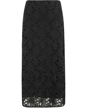 FARM Rio Floral Lace Midi Skirt - Black