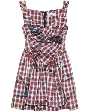 Vivienne Westwood Plaid Draped Mini Dress - Purple