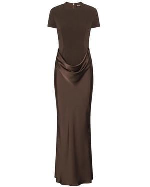 ROTATE BIRGER CHRISTENSEN Draped Satin-Finish Maxi Dress - Brown