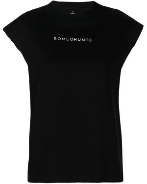 ROMEO HUNTE Logo-Print Padded-Shoulder T-Shirt - Black
