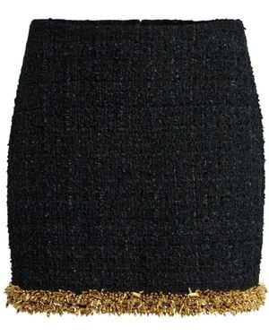 Balmain Short Tweed Skirt With Embroidered Trim - Black