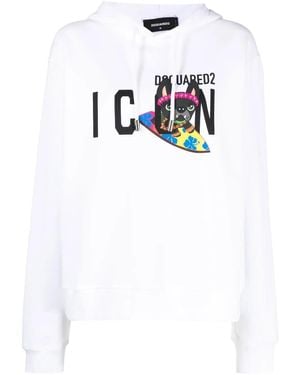 DSquared² Logo-Print Drawstring Hoodie - White