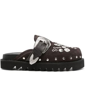 Toga Eyelet-Detailing Leather Mules - Black
