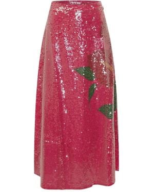 FARM Rio Sequin-Embellished Floral Skirt - Pink