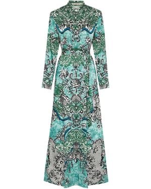 Mary Katrantzou Torino Lace-Print Belted Maxi Dress - Green