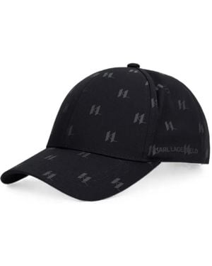 KARL LAGERFELD Monogram-Print Cotton Baseball Cap - Black