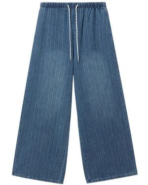 B+ AB Drawstring-Fastening Pinstripe Pants - Blue