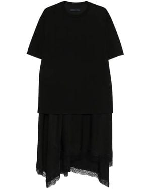 Juun.J Lace-Trim Panelled Midi Dress - Black