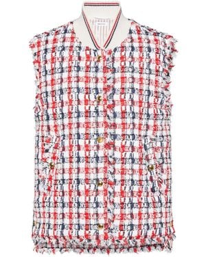 Thom Browne フレイド チェック ツイードベスト - レッド