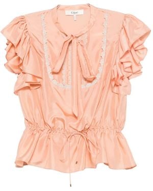 Chloé Ruffled Lace-Trim Top - Pink