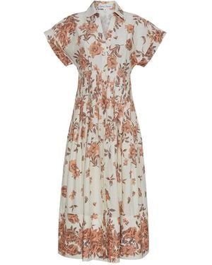 Cara Cara Floral-Print Pleated Midi Day Dress - White