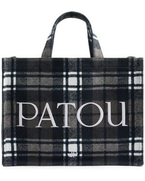 Patou Medium Check Logo-Print Tote Bag - Black