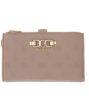 Guess Logo-Embossed Zip-Around Wallet - Natural