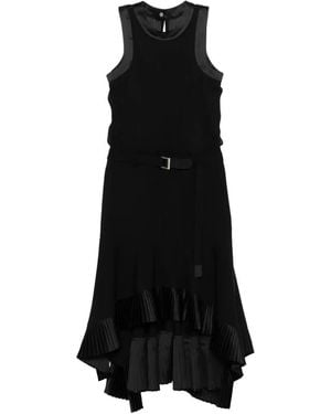 Sacai Pleated Belted Midi Dress - Black