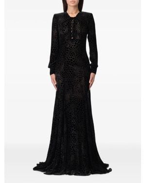 Elisabetta Franchi Leopard-Pattern Lace-Up Maxi Dress - Black