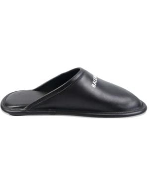 Balenciaga Mules À Bande Logo - Black
