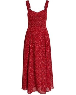 Reformation Lela Floral-Print Georgette Midi Dress - Red