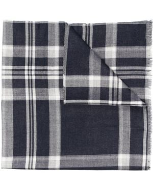 Brioni Check-Print Cashmere-Silk Scarf - Blue