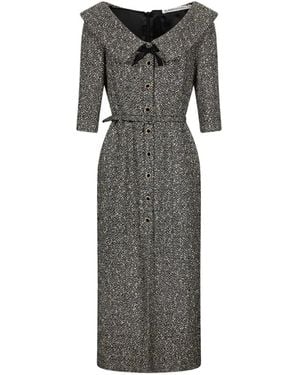 Alessandra Rich Bow-Detail Belted Midi Dress - Gray