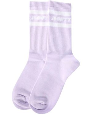 MOUTY Intarsia-Knit Logo Socks - Purple