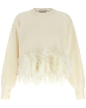 Alberta Ferretti Feather-Embellished Cropped Sweater - Natural
