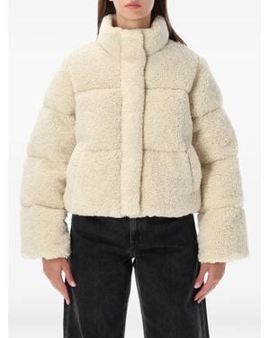 Levi's Cropped Quilted Faux Fur Jacket With High Neck - Natural