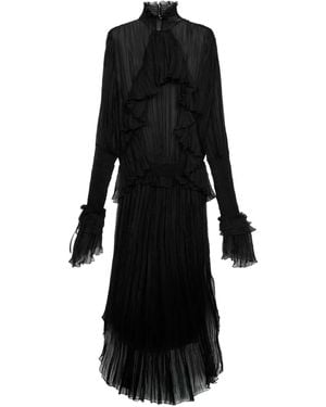 Blumarine Vestido largo plisado con volantes - Negro