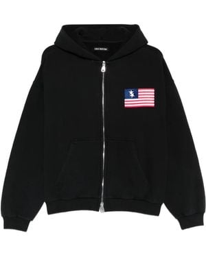 Cole Buxton Zip-Fastening Flag-Appliqué Hoodie - Black