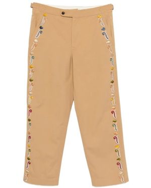 Bode Feather Runner Embroidered Pants - Natural