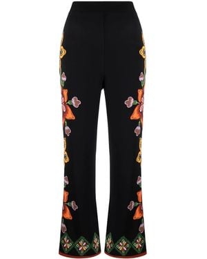 La DoubleJ Stretch Floral-Print Straight Pants - Black