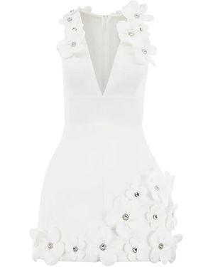 Bronx and Banco Estelle Floral Appliqué V-Neck Mini Dress - White