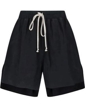 Rick Owens Drawstring Leather Shorts - Blue
