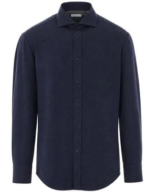 Brunello Cucinelli Camisa Con Motivo De Espiga De Manga Larga - Azul
