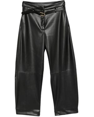 Imperial Belted Faux-Leather Pants - Gray