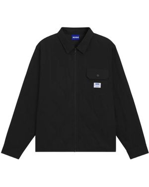 HUGO Ebey Logo-Patch Pocket Overshirt - Black