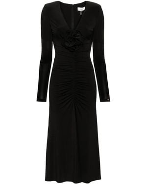 Nissa Floral-Appliqué Ruched Gown - Black