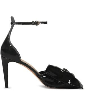 Red(V) Patent-Finish Knotted Sandals - Black