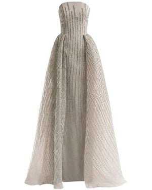 Gemy Maalouf Strapless Striped Organza Dress - White