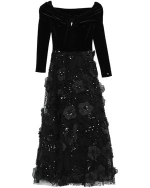 Nissa 3D Floral Applique Tulle Midi Dress - Black