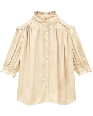 Ba&sh Camila Ruffled-Collar Smocked Blouse - Natural