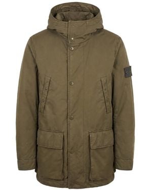Stone Island Abrigo Con Capucha Y Parche Del Logo - Verde