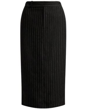 Ralph Lauren Chalk-Stripe Linen Midi Skirt - Black