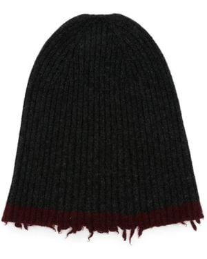 Uma Wang Ribbed-Knit Distressed Beanie Hat - Black